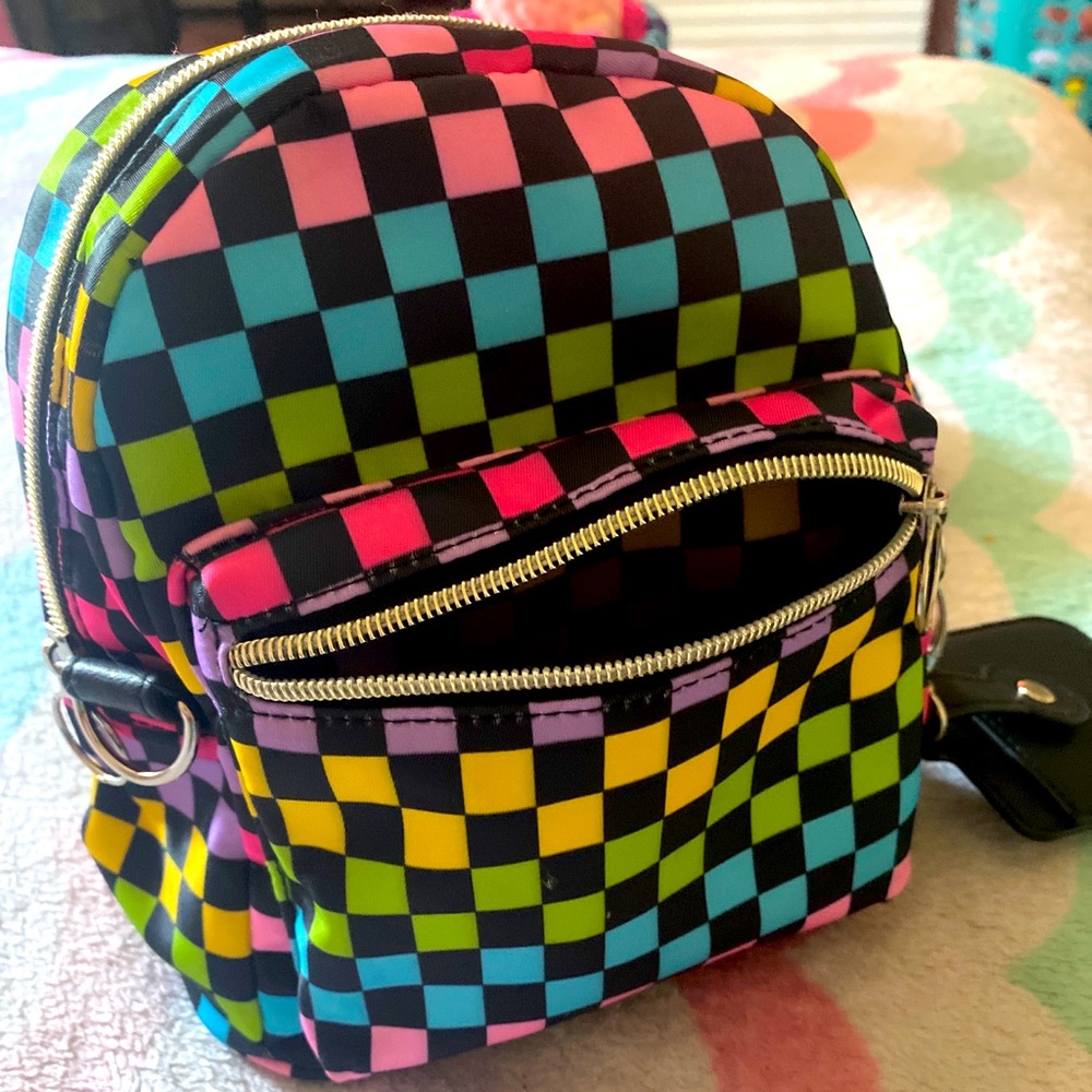 Multicolor checkered mini book bag with money holder